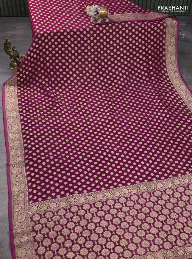 Banarasi semi georgette saree wine shade with allover zari woven buttas and zari woven border