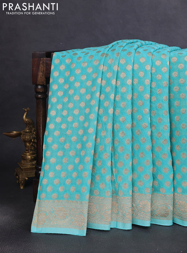 Banarasi semi georgette saree light blue with allover zari woven buttas and zari woven border