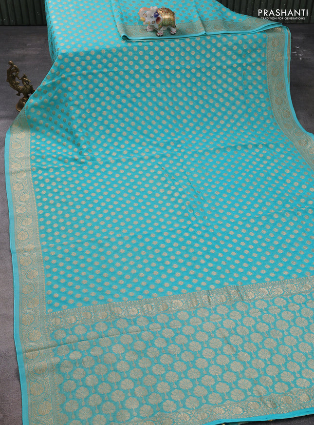 Banarasi semi georgette saree light blue with allover zari woven buttas and zari woven border