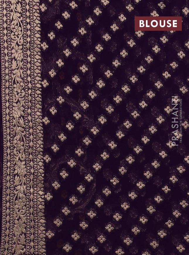 Banarasi semi georgette saree violet with allover zari weaves & bandhani thread buttas and zari woven border