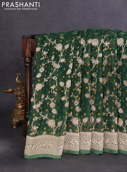 Banarasi semi georgette saree green with allover zari weaves & bandhani thread buttas and zari woven border