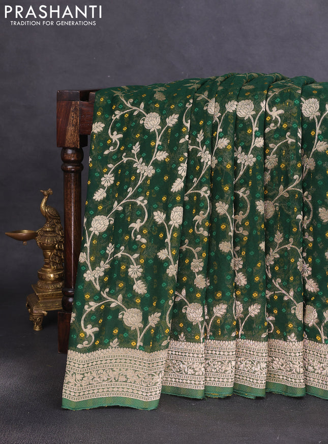 Banarasi semi georgette saree green with allover zari weaves & bandhani thread buttas and zari woven border
