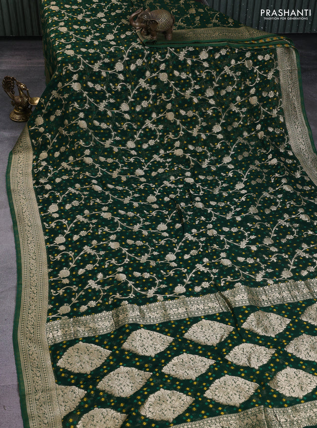 Banarasi semi georgette saree green with allover zari weaves & bandhani thread buttas and zari woven border
