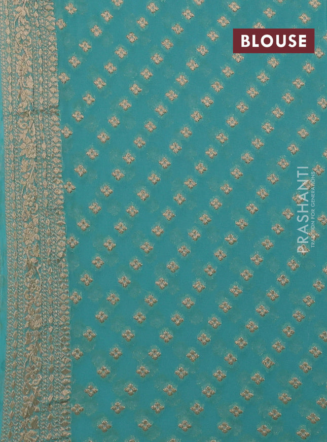 Banarasi semi georgette saree teal green with allover zari weaves & bandhani thread buttas and zari woven border