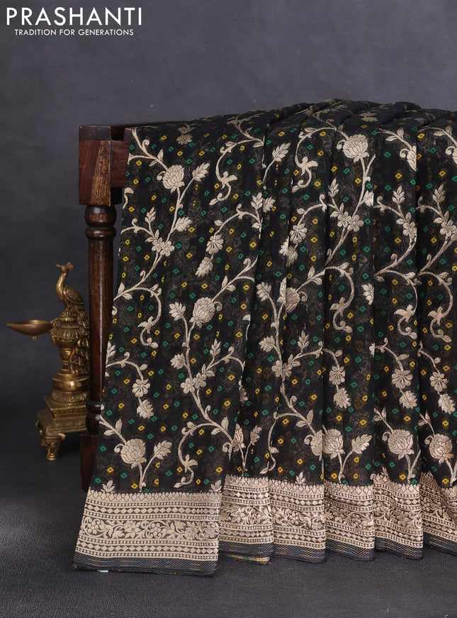 Banarasi semi georgette saree black with allover zari weaves & bandhani thread buttas and zari woven border