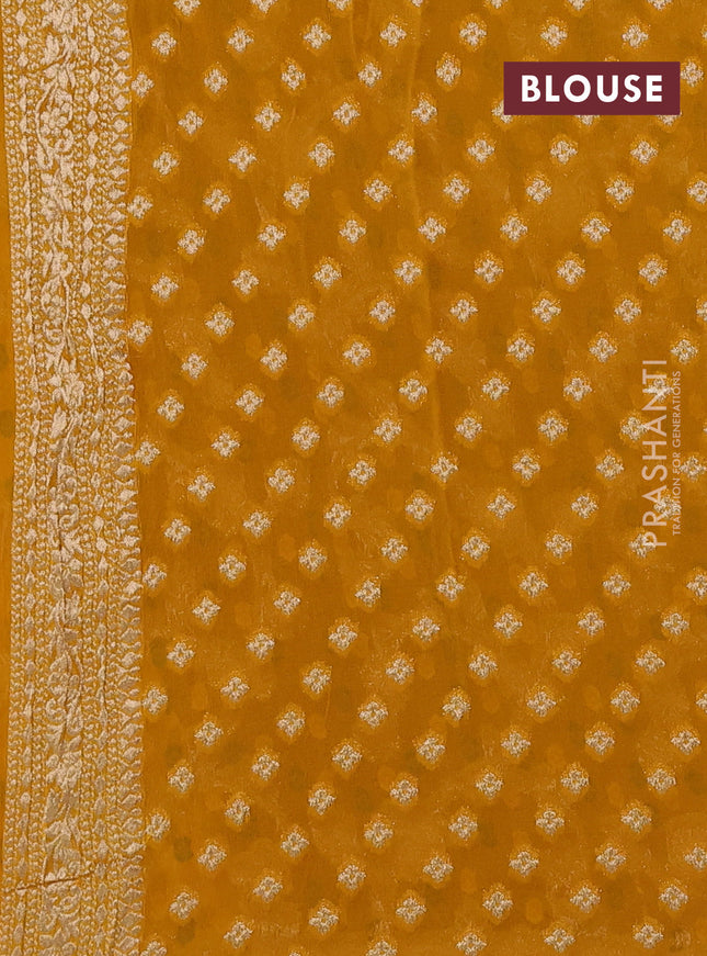Banarasi semi georgette saree yellow with allover zari weaves & bandhani thread buttas and zari woven border