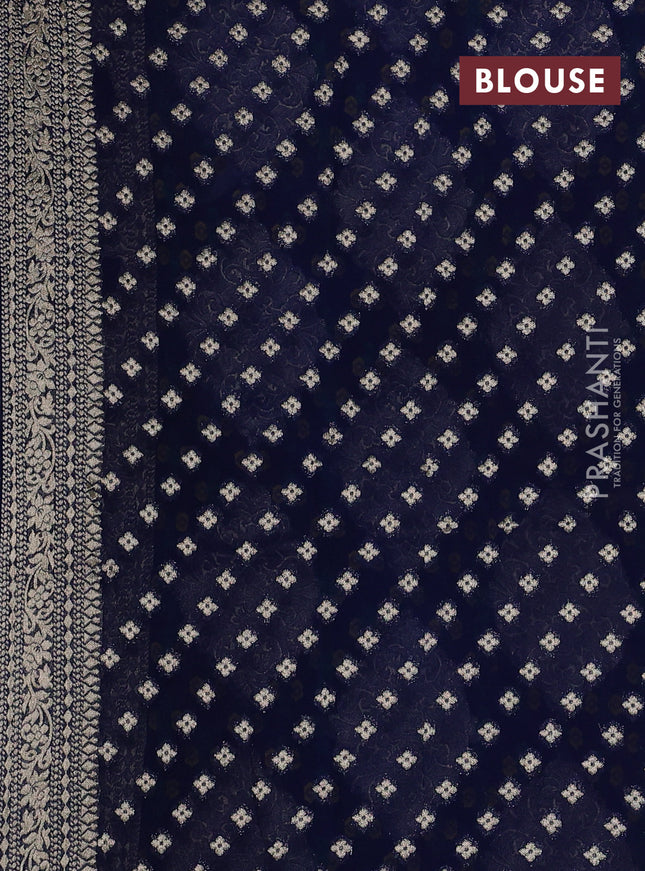 Banarasi semi georgette saree peacock blue with allover zari weaves & bandhani thread buttas and zari woven border