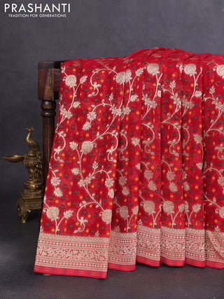 Banarasi semi georgette saree red with allover zari weaves & bandhani thread buttas and zari woven border