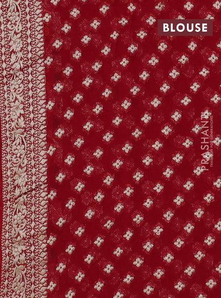Banarasi semi georgette saree red with allover zari weaves & bandhani thread buttas and zari woven border