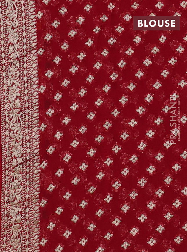 Banarasi semi georgette saree red with allover zari weaves & bandhani thread buttas and zari woven border