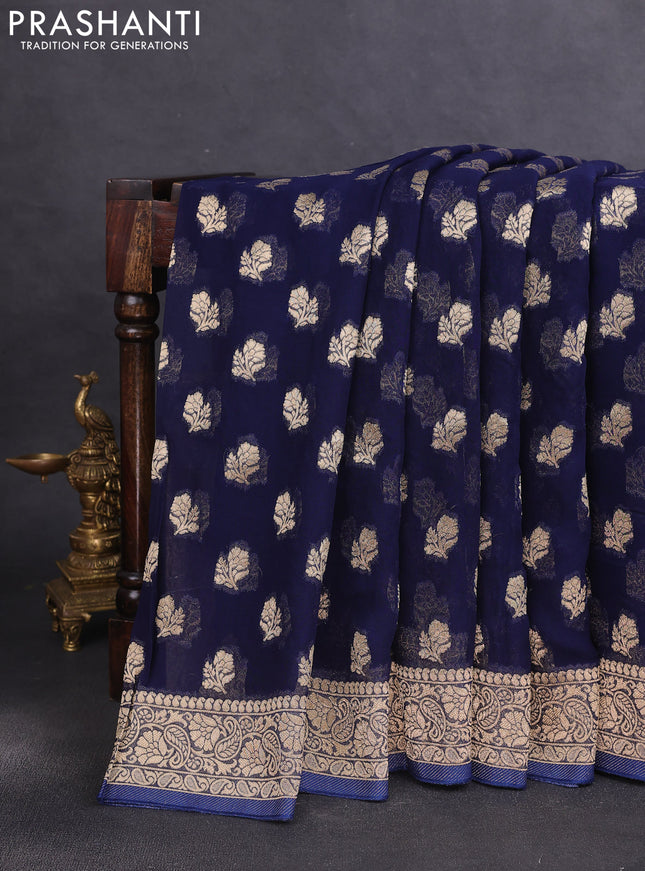 Banarasi semi georgette saree navy blue with allover floral zari buttas and zari woven border
