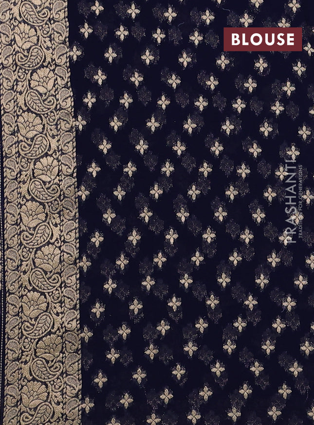 Banarasi semi georgette saree navy blue with allover floral zari buttas and zari woven border
