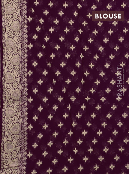 Banarasi semi georgette saree deep purple with allover floral zari buttas and zari woven border
