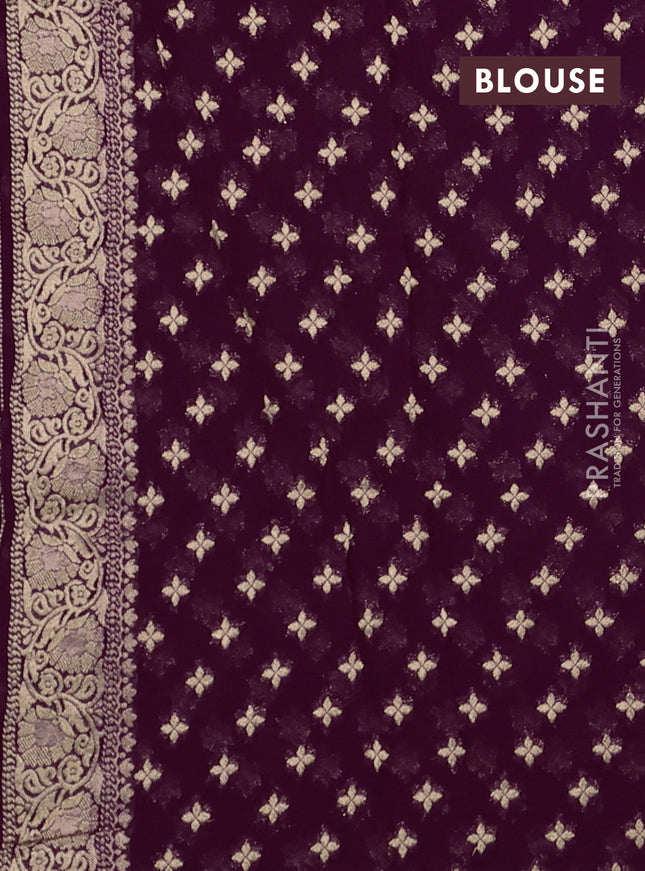 Banarasi semi georgette saree deep purple with allover floral zari buttas and zari woven border