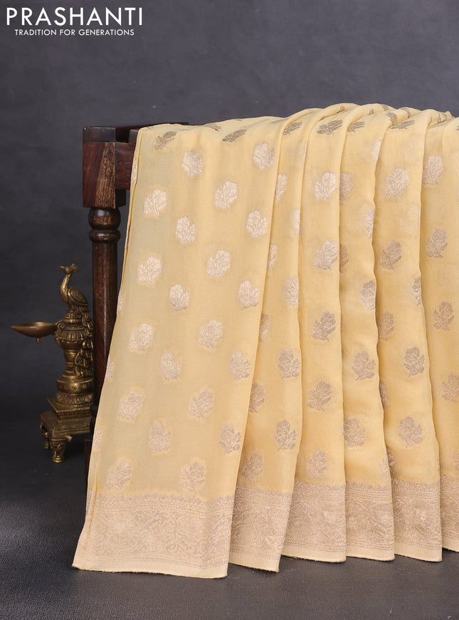 Banarasi semi georgette saree beige with allover floral zari buttas and zari woven border