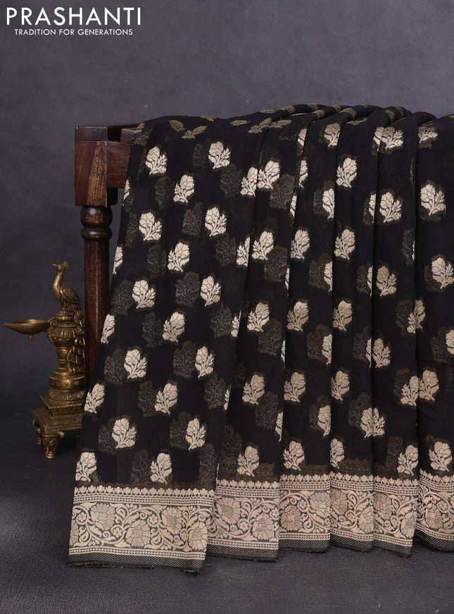 Banarasi semi georgette saree black with allover floral zari buttas and zari woven border