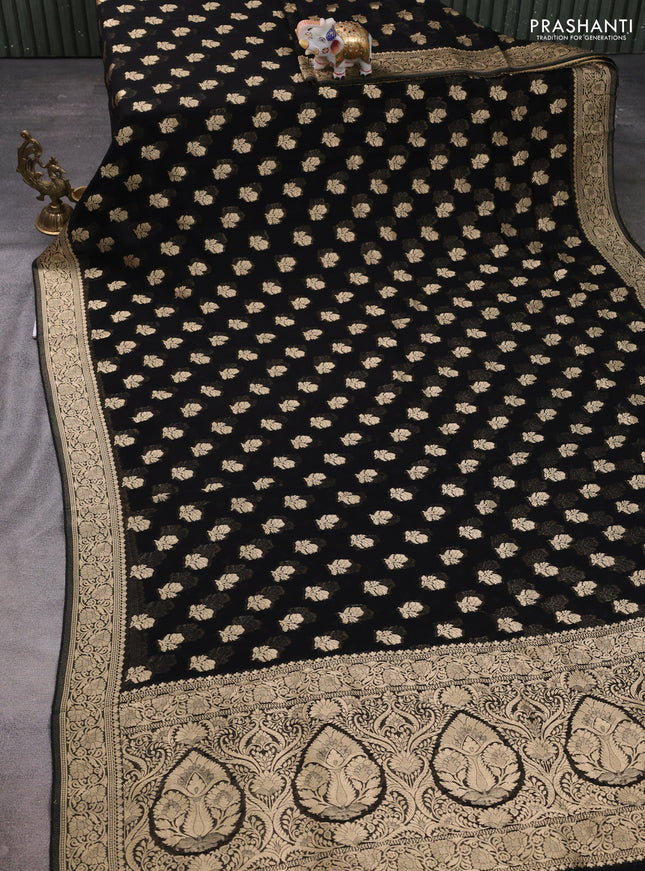 Banarasi semi georgette saree black with allover floral zari buttas and zari woven border