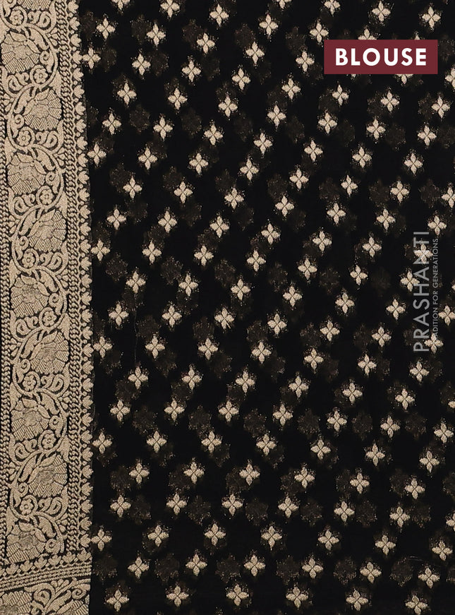 Banarasi semi georgette saree black with allover floral zari buttas and zari woven border