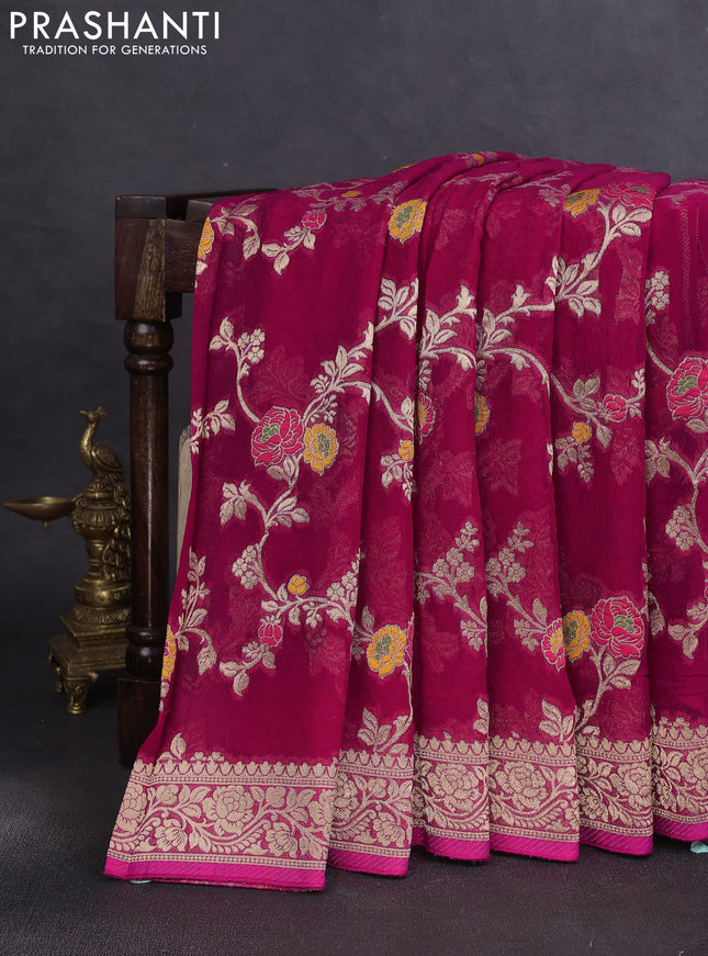 Banarasi semi georgette saree pink with allover thread & zari woven weaves and zari woven border