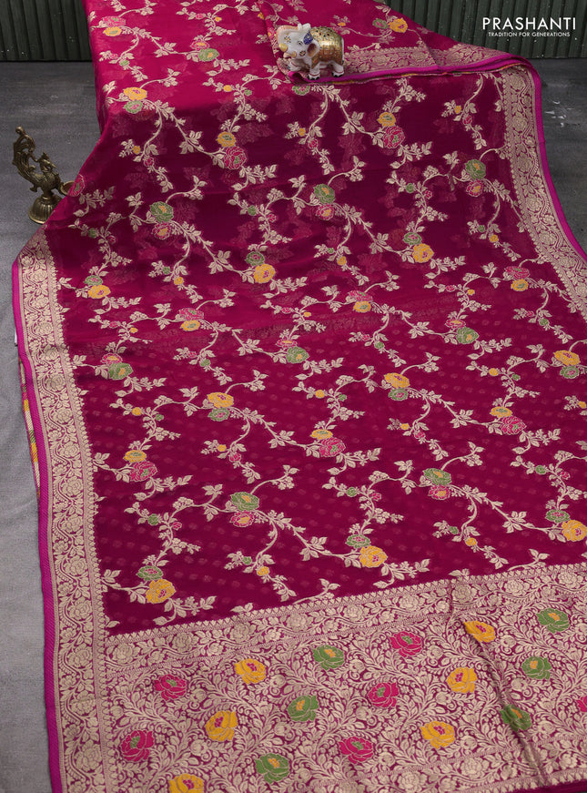 Banarasi semi georgette saree pink with allover thread & zari woven weaves and zari woven border
