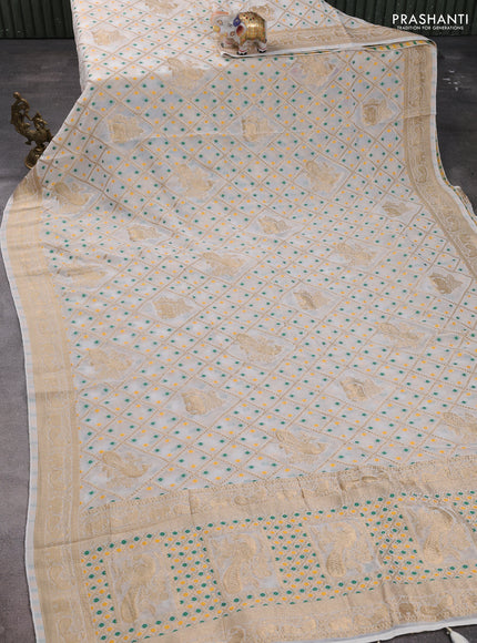 Banarasi semi georgette saree off white with allover zari weaves & bandhani thread buttas and zari woven border