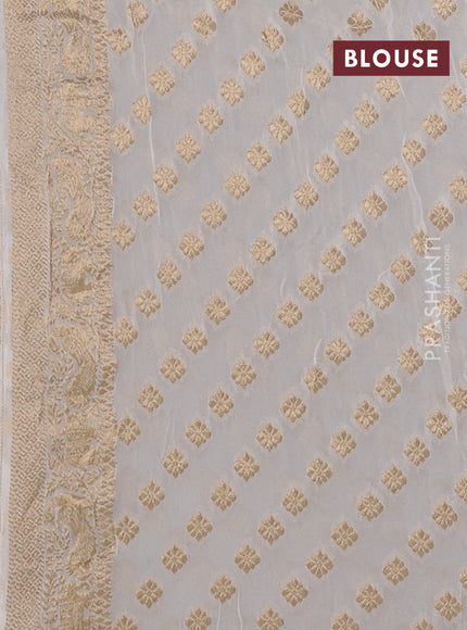 Banarasi semi georgette saree off white with allover zari weaves & bandhani thread buttas and zari woven border