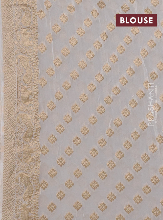 Banarasi semi georgette saree off white with allover zari weaves & bandhani thread buttas and zari woven border