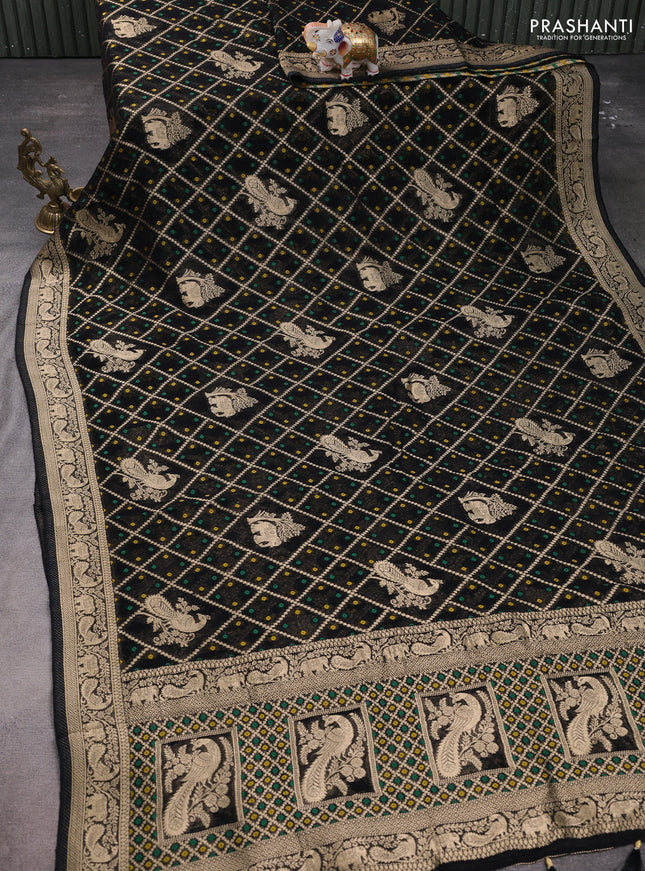 Banarasi semi georgette saree black with allover zari weaves & bandhani thread buttas and zari woven border