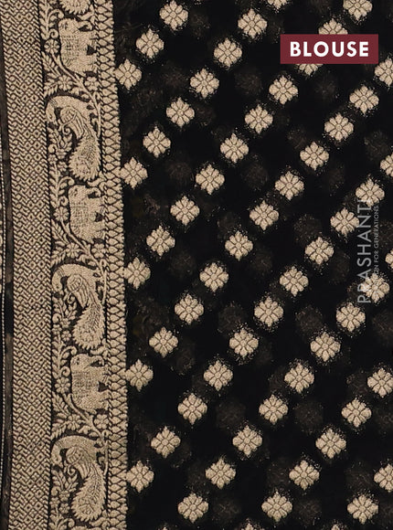 Banarasi semi georgette saree black with allover zari weaves & bandhani thread buttas and zari woven border