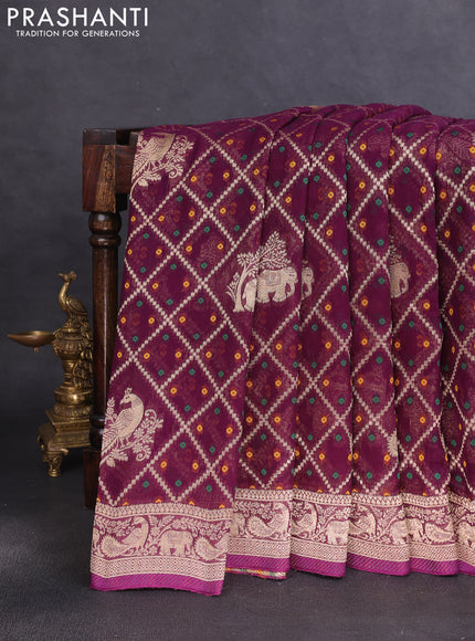 Banarasi semi georgette saree wine shade with allover zari weaves & bandhani thread buttas and zari woven border