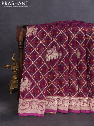 Banarasi semi georgette saree wine shade with allover zari weaves & bandhani thread buttas and zari woven border