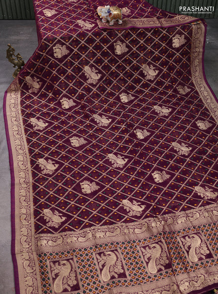 Banarasi semi georgette saree wine shade with allover zari weaves & bandhani thread buttas and zari woven border