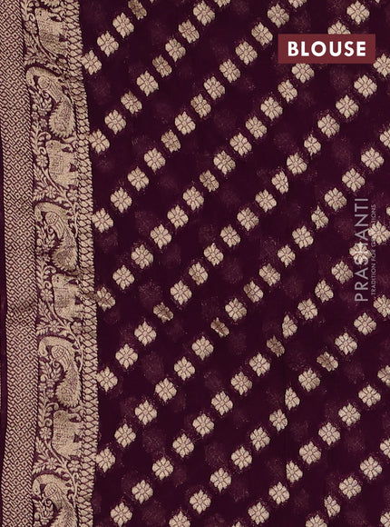 Banarasi semi georgette saree wine shade with allover zari weaves & bandhani thread buttas and zari woven border