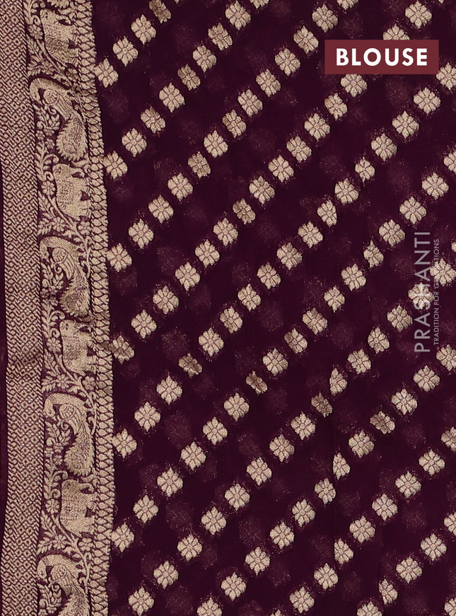 Banarasi semi georgette saree wine shade with allover zari weaves & bandhani thread buttas and zari woven border