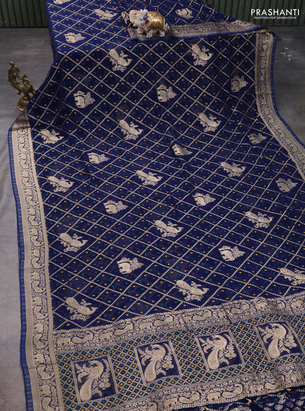 Banarasi semi georgette saree peacock blue with allover zari weaves & bandhani thread buttas and zari woven border