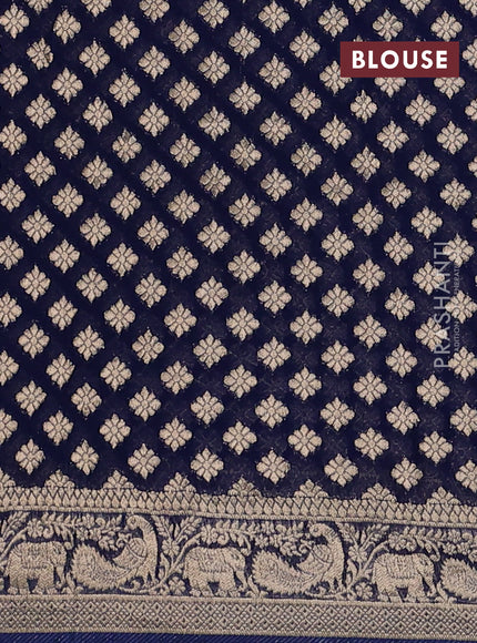 Banarasi semi georgette saree peacock blue with allover zari weaves & bandhani thread buttas and zari woven border