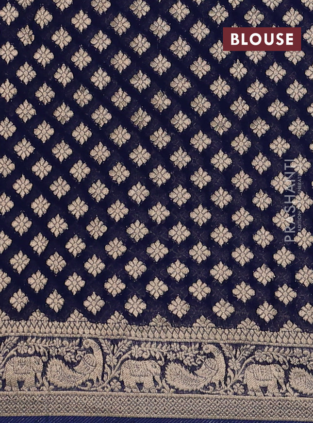 Banarasi semi georgette saree peacock blue with allover zari weaves & bandhani thread buttas and zari woven border