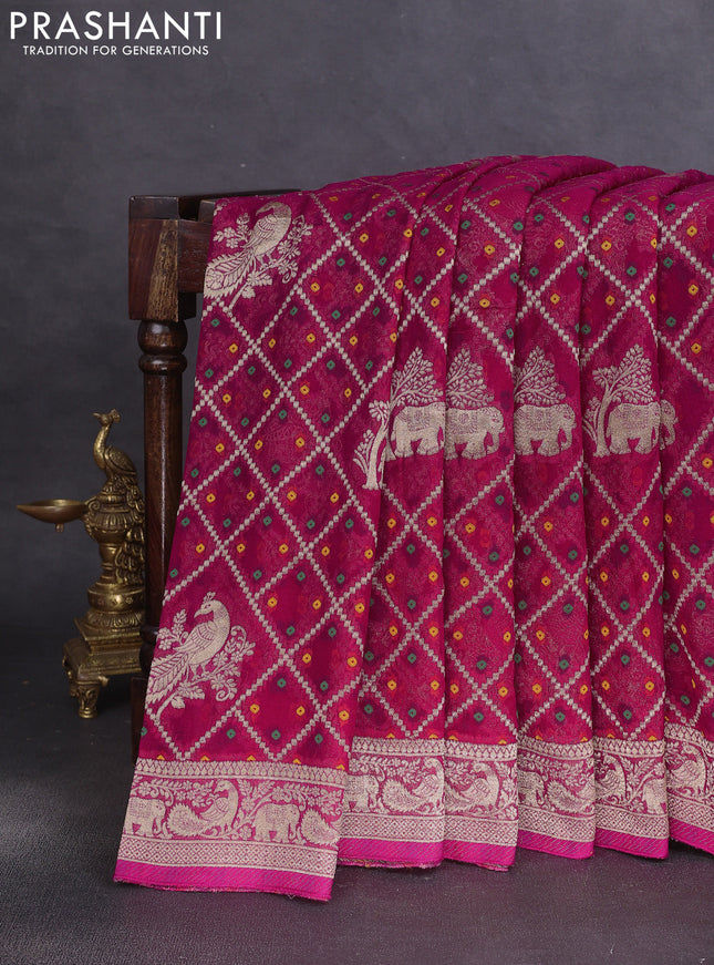 Banarasi semi georgette saree pink with allover zari weaves & bandhani thread buttas and zari woven border
