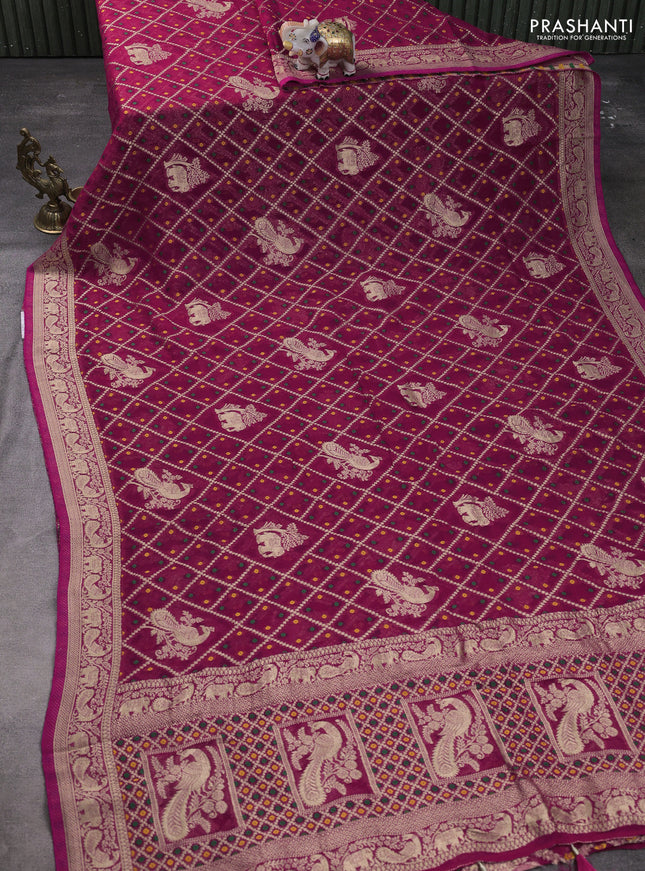 Banarasi semi georgette saree pink with allover zari weaves & bandhani thread buttas and zari woven border