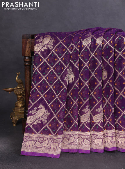 Banarasi semi georgette saree violet with allover zari weaves & bandhani thread buttas and zari woven border