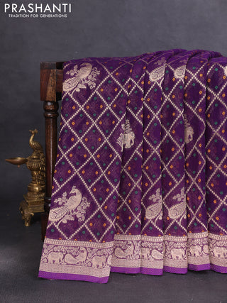 Banarasi semi georgette saree violet with allover zari weaves & bandhani thread buttas and zari woven border