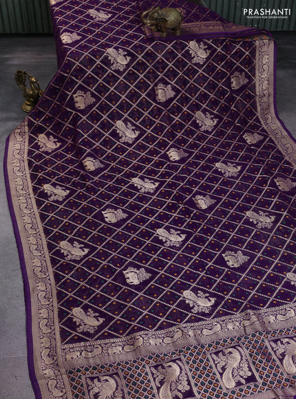 Banarasi semi georgette saree violet with allover zari weaves & bandhani thread buttas and zari woven border
