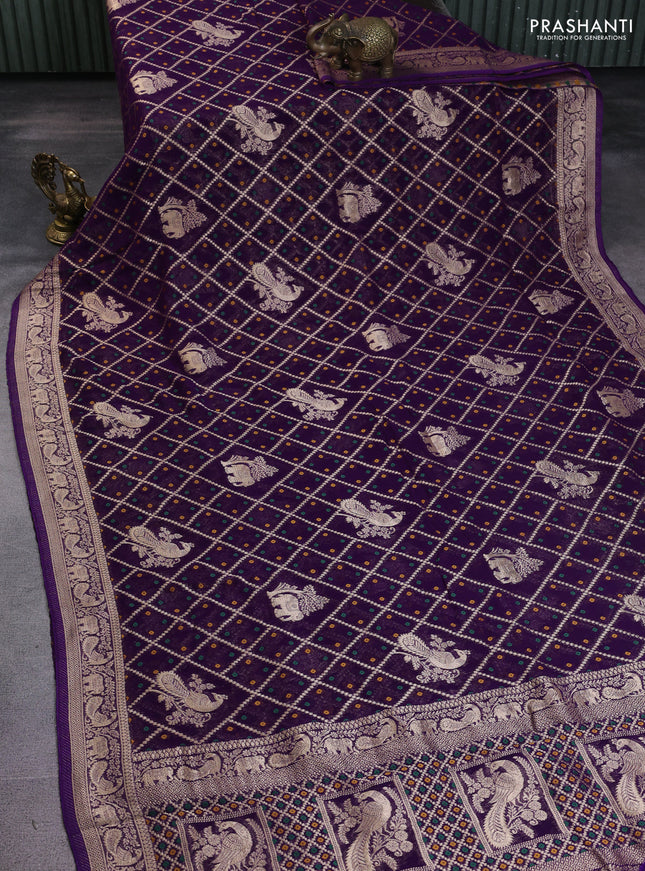 Banarasi semi georgette saree violet with allover zari weaves & bandhani thread buttas and zari woven border