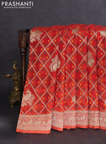 Banarasi semi georgette saree orange with allover zari weaves & bandhani thread buttas and zari woven border