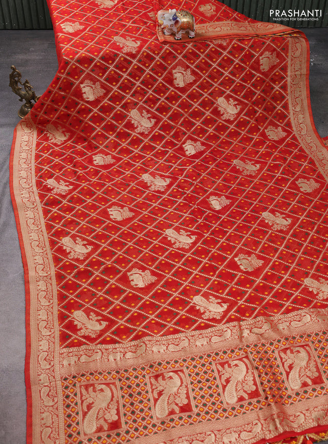 Banarasi semi georgette saree orange with allover zari weaves & bandhani thread buttas and zari woven border