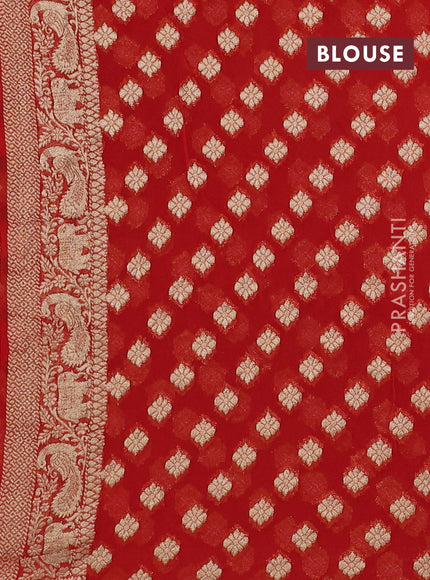 Banarasi semi georgette saree orange with allover zari weaves & bandhani thread buttas and zari woven border