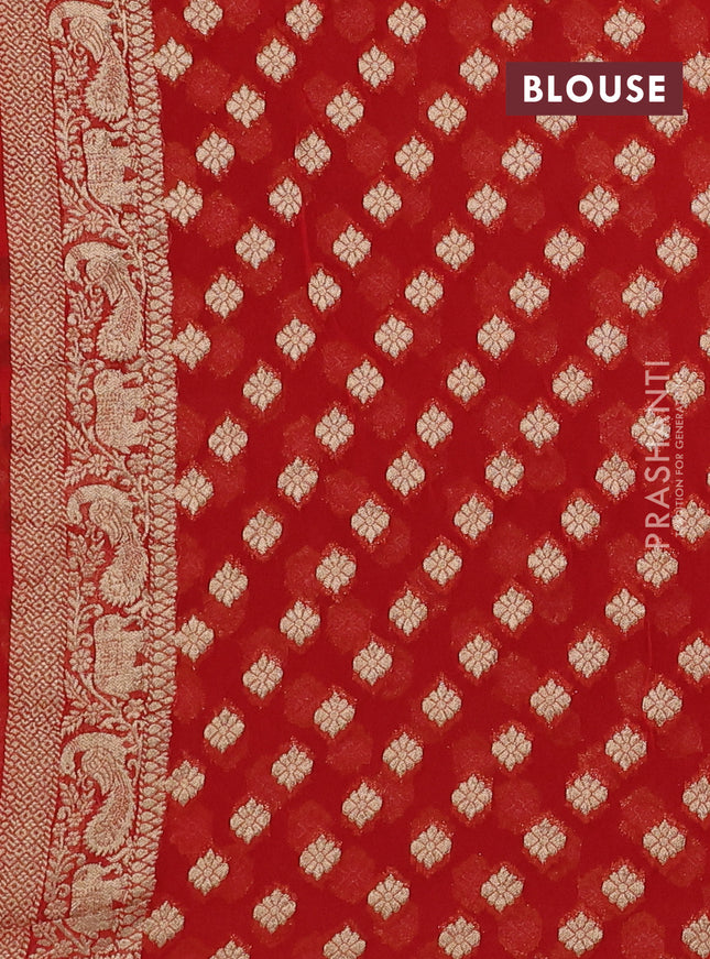 Banarasi semi georgette saree orange with allover zari weaves & bandhani thread buttas and zari woven border