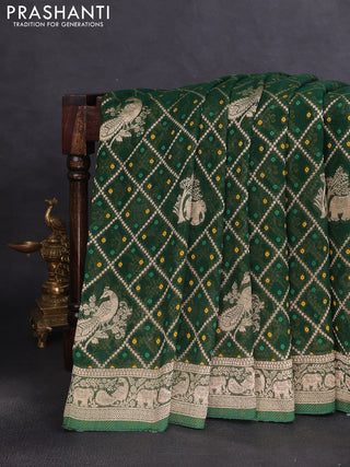 Banarasi semi georgette saree green with allover zari weaves & bandhani thread buttas and zari woven border