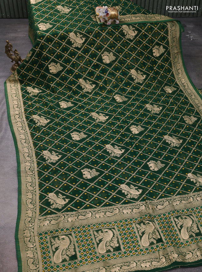 Banarasi semi georgette saree green with allover zari weaves & bandhani thread buttas and zari woven border