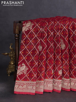 Banarasi semi georgette saree maroon with allover zari weaves & bandhani thread buttas and zari woven border